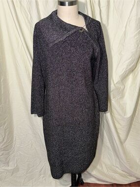 Calvin Klein XL Metallic Knit Sweater Dress Asymmetrical Cowl Neck Shimmer